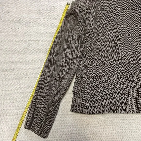 Banana Republic Brown Herringbone Blazer Jacket Removable Fur Collar Size 0P - Picture 9 of 10